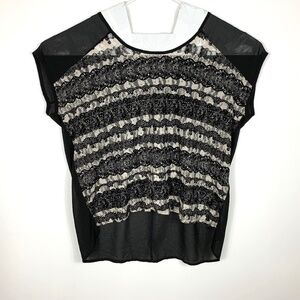 Bobeau Sheer Lace Top Black & Nude Cap Sleeve Size 3X
